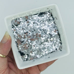 Silver Nights is a chunky silver glitter