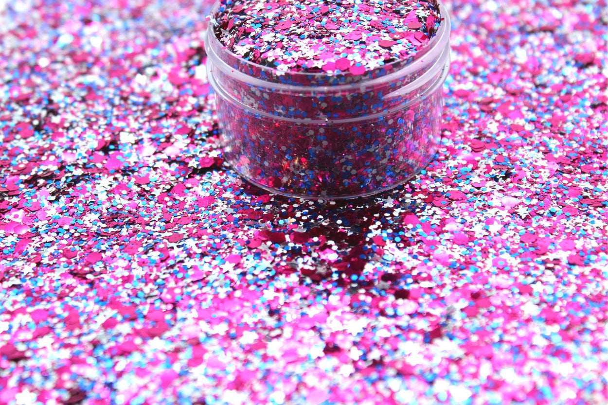 Feelin’ Pretty is a blend of purple, blue, white, and silver stars glitter