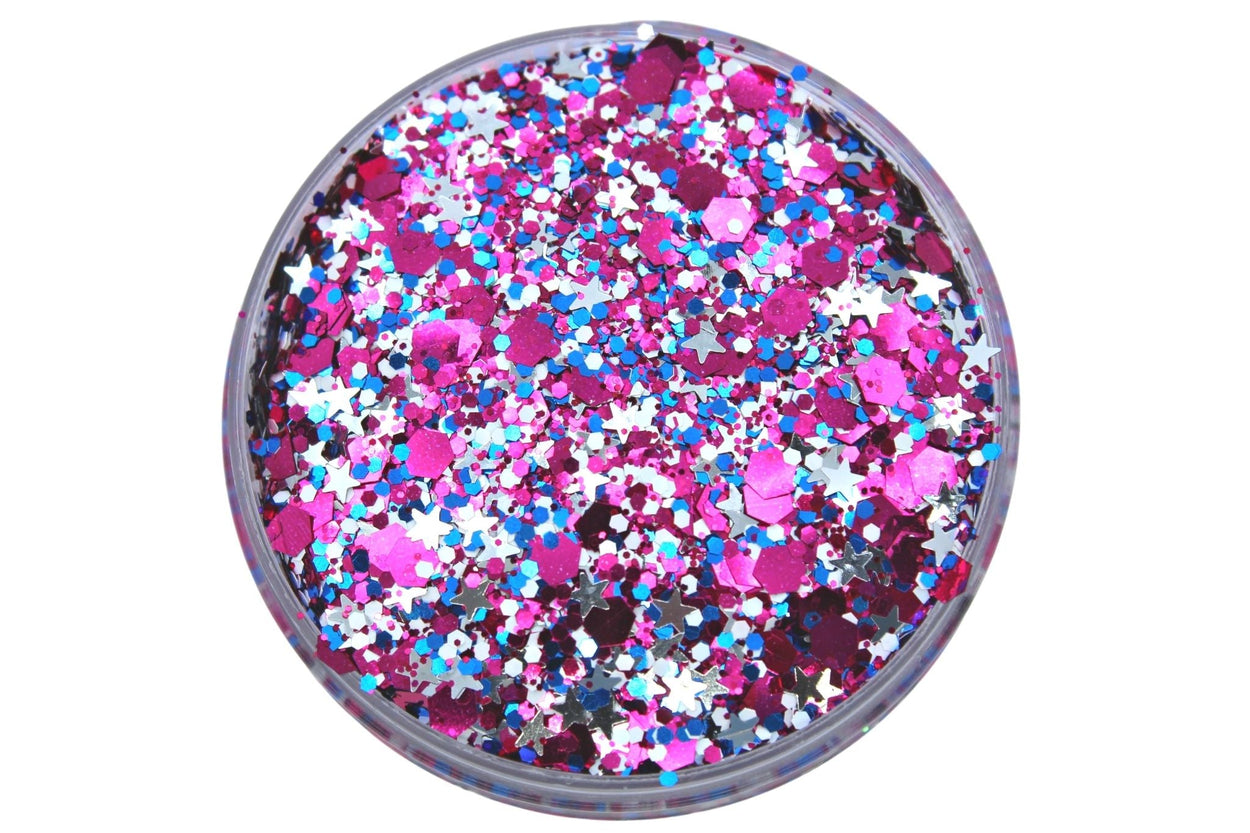 Feelin’ Pretty is a blend of purple, blue, white, and silver stars glitter