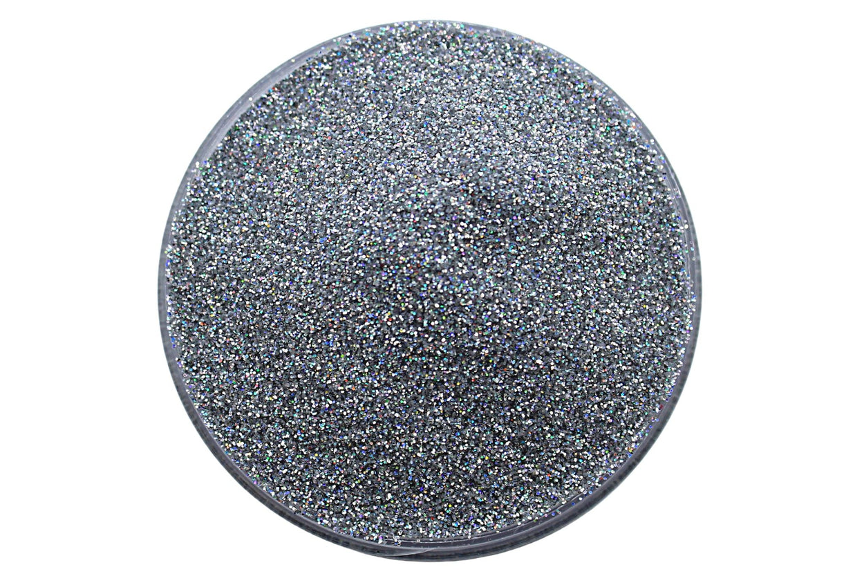 A silver holographic ultra fine cut glitter