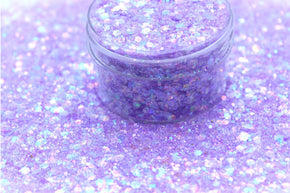 Whimsical is a pastel purple chunky glitter. Our glitter is polyester and can be used for tumblers, pens, nails, makeup, sensory bottles, wax melts, slime and other crafts.